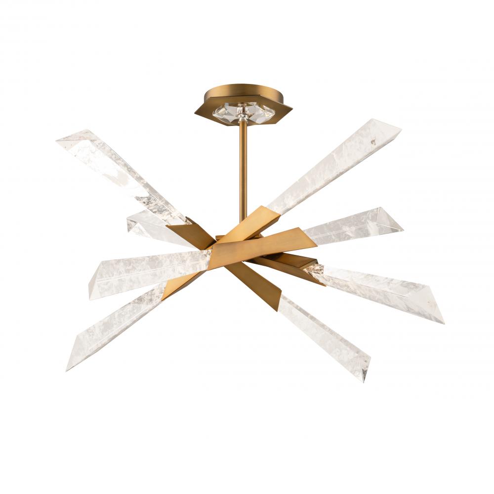 Solitude 28in 120/277V Semi-Flush in Aged Brass with Optic Haze Quartz