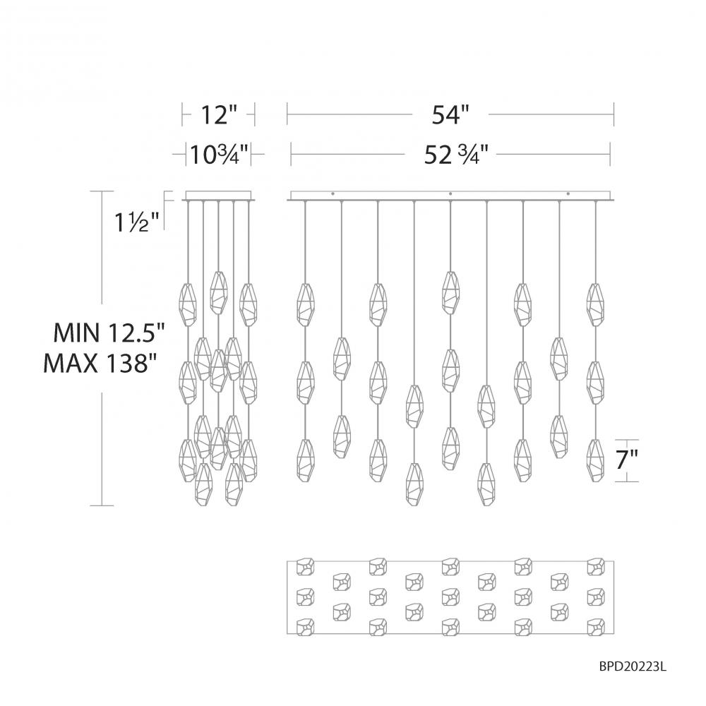 Martini 23 Light 120-277V Multi-Light Pendant (Linear Canopy) in Polished Nickel with Optic Haze Q