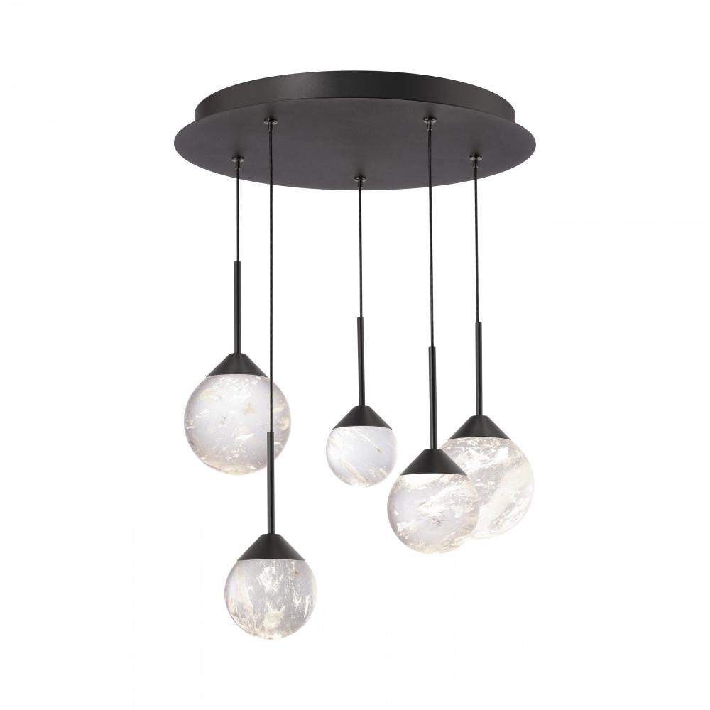 Quest 5 Light LED 3000K/3500K/4000K 120V-277V Multi-Light Pendant in Black with Clear Radiance Cry