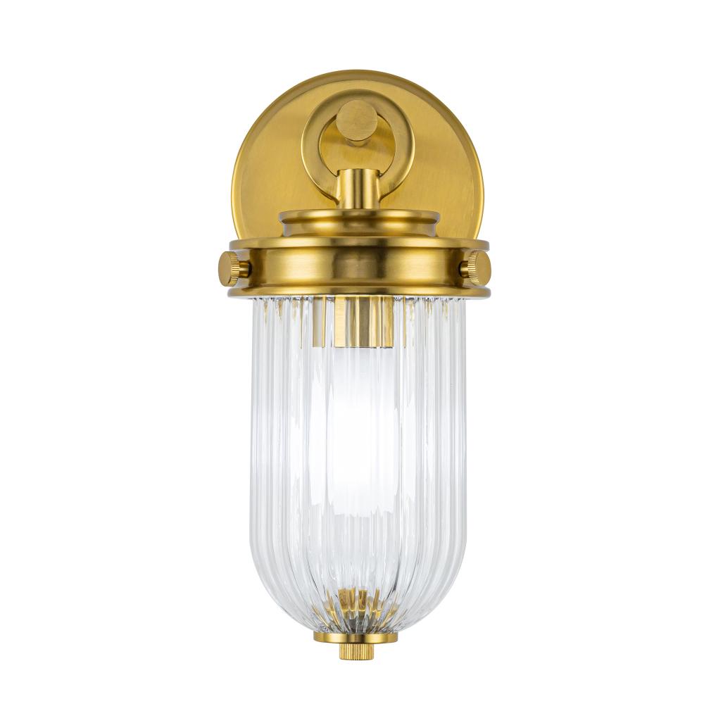 Myla 1 Light Wall Sconce, Vintage Brass with Ribbed Glass Glassware