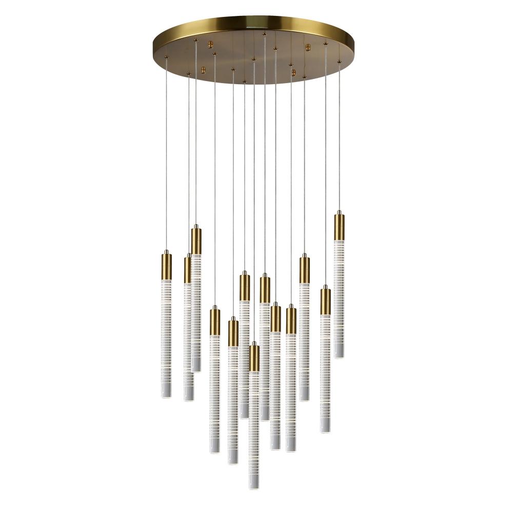 Celine 13 Light Integrated LED Chandelier, Brass with Laser Lined Glass Rods