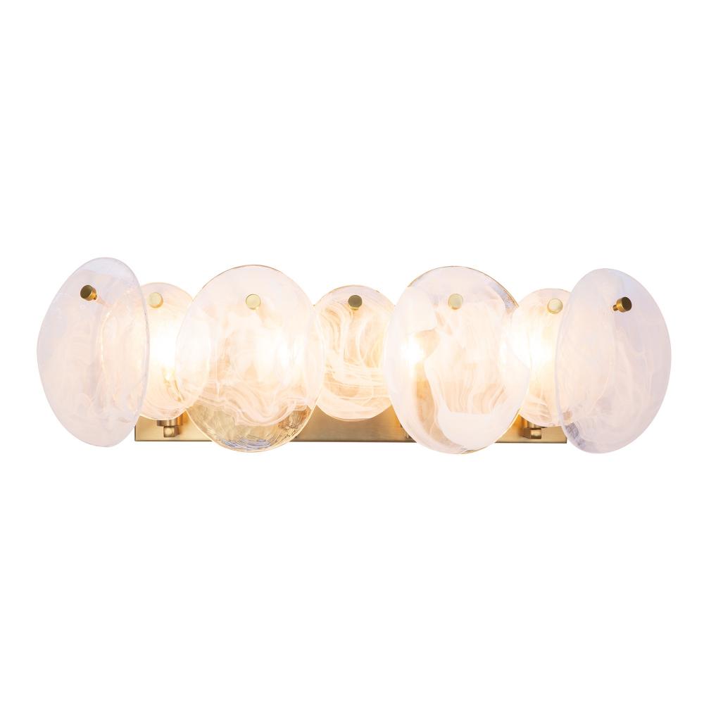 Lily 4 Light Bathroom Vanity, Brushed Brass with Wispy White Murano Style Glass