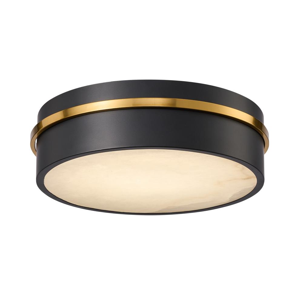 Dax Integrated LED Flush Mount 12", Black, Brass with Alabaster Glassware