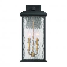 Artcraft AC9272BK - Estate 2 Light Outdoor Wall Sconce 19", Black, Brass with Rain Glassware