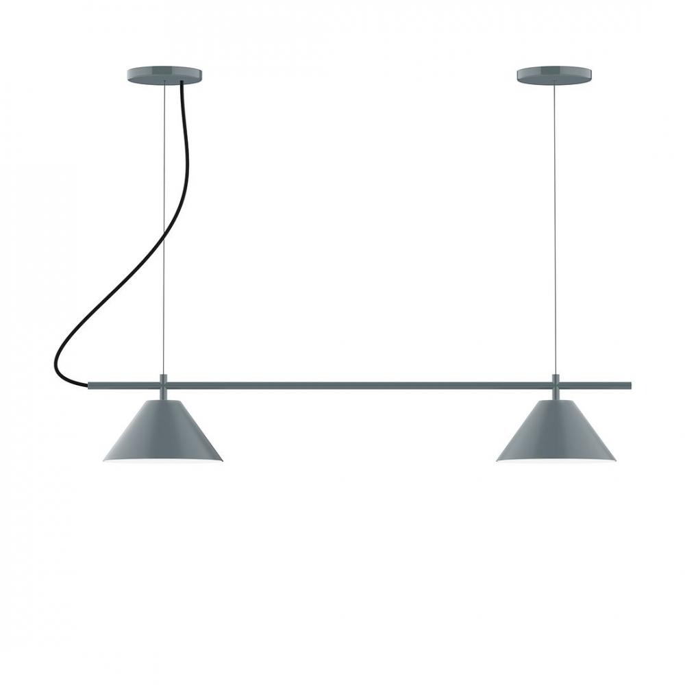 2-Light Linear Axis LED Chandelier with Black Fabric Cord, Cream