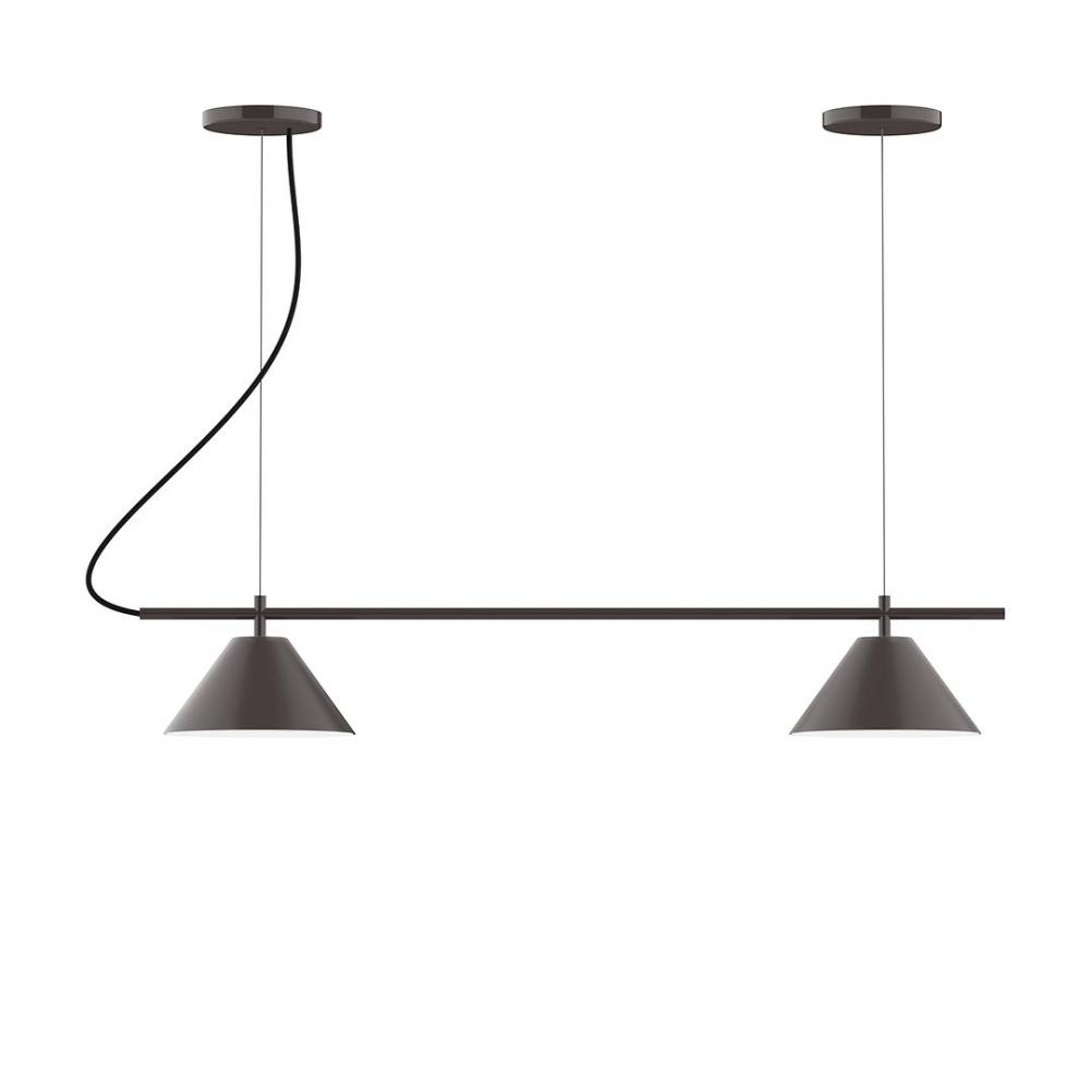 2-Light Linear Axis LED Chandelier with White and Gray Dot Fabric Cord, Slate Gray