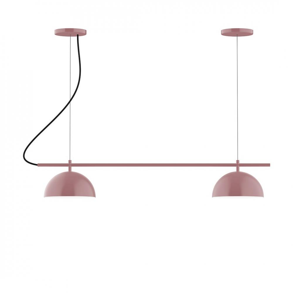 2-Light Linear Axis LED Chandelier with White and Gray Dot Fabric Cord, Architectural Bronze