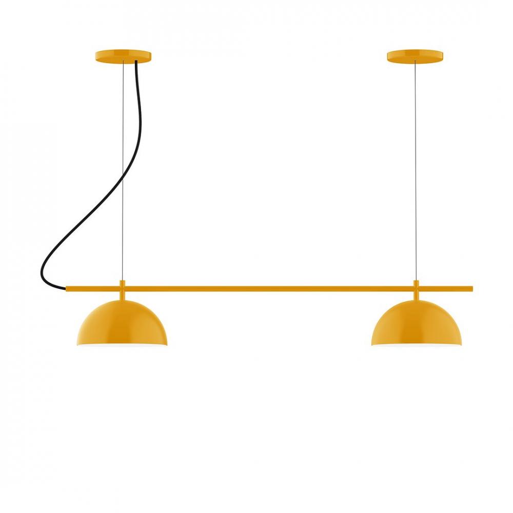 2-Light Linear Axis LED Chandelier with Cool Tweed Fabric Cord, Architectural Bronze