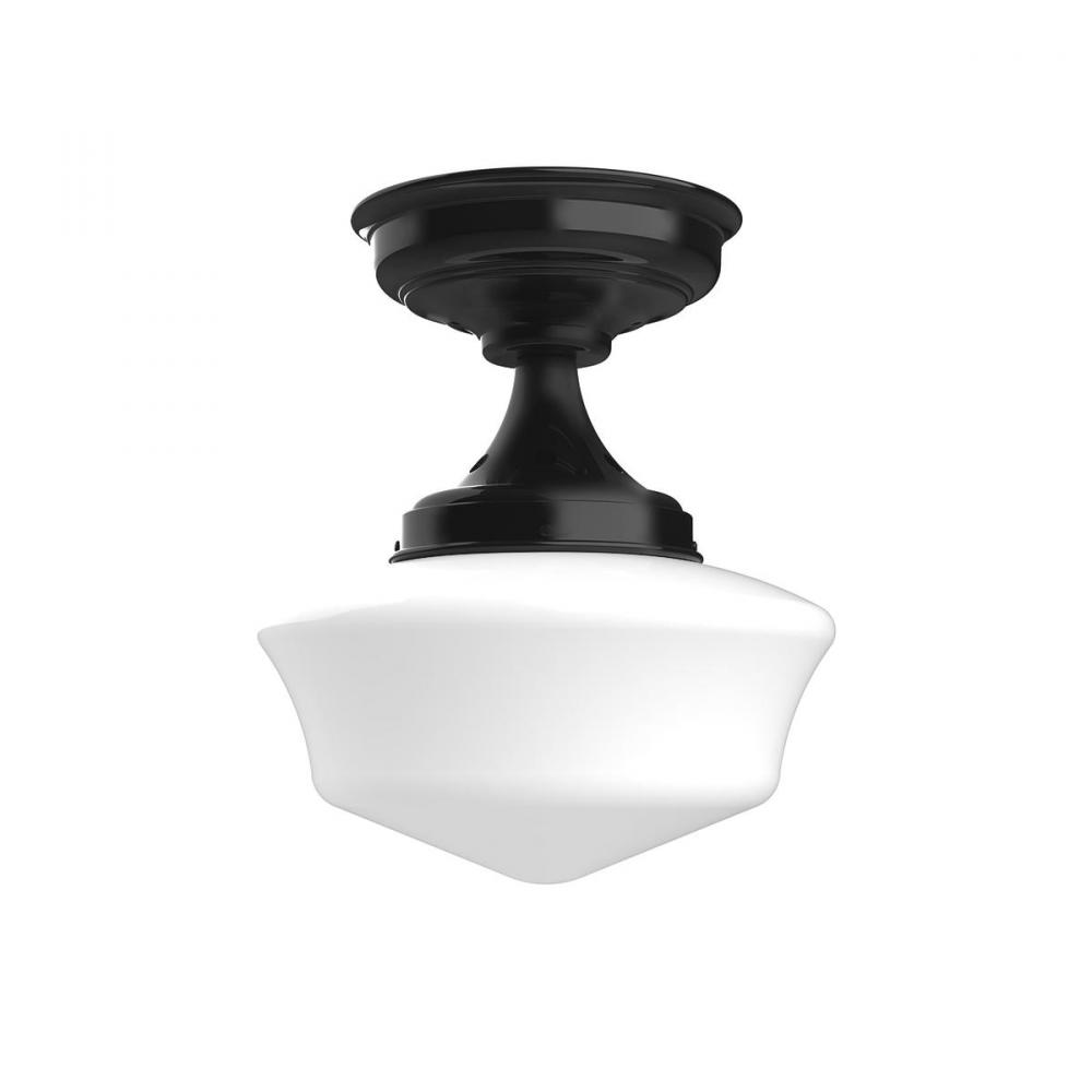 12" Schoolhouse glass, flush mount ceiling light, Black