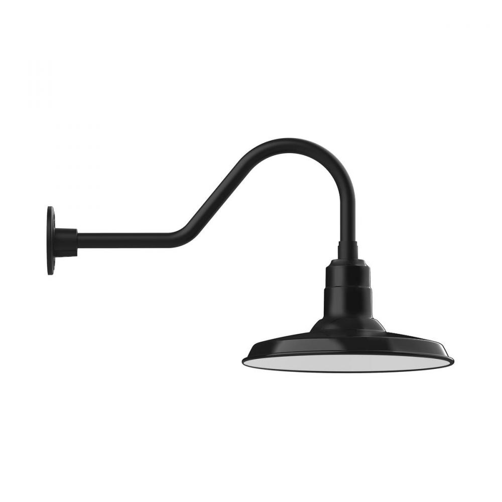 14" Warehouse shade, gooseneck wall mount, Black