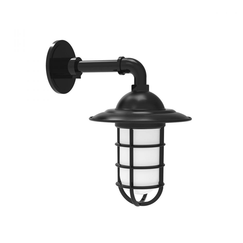 Vaportite, Style A shade, single wall mount with clear glass and cast guard, Black
