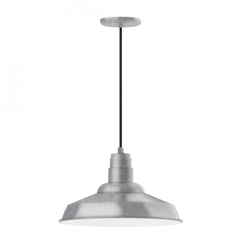 16" Warehouse shade, LED Pendant with neutral argyle fabric cord and canopy, Painted Galvanized