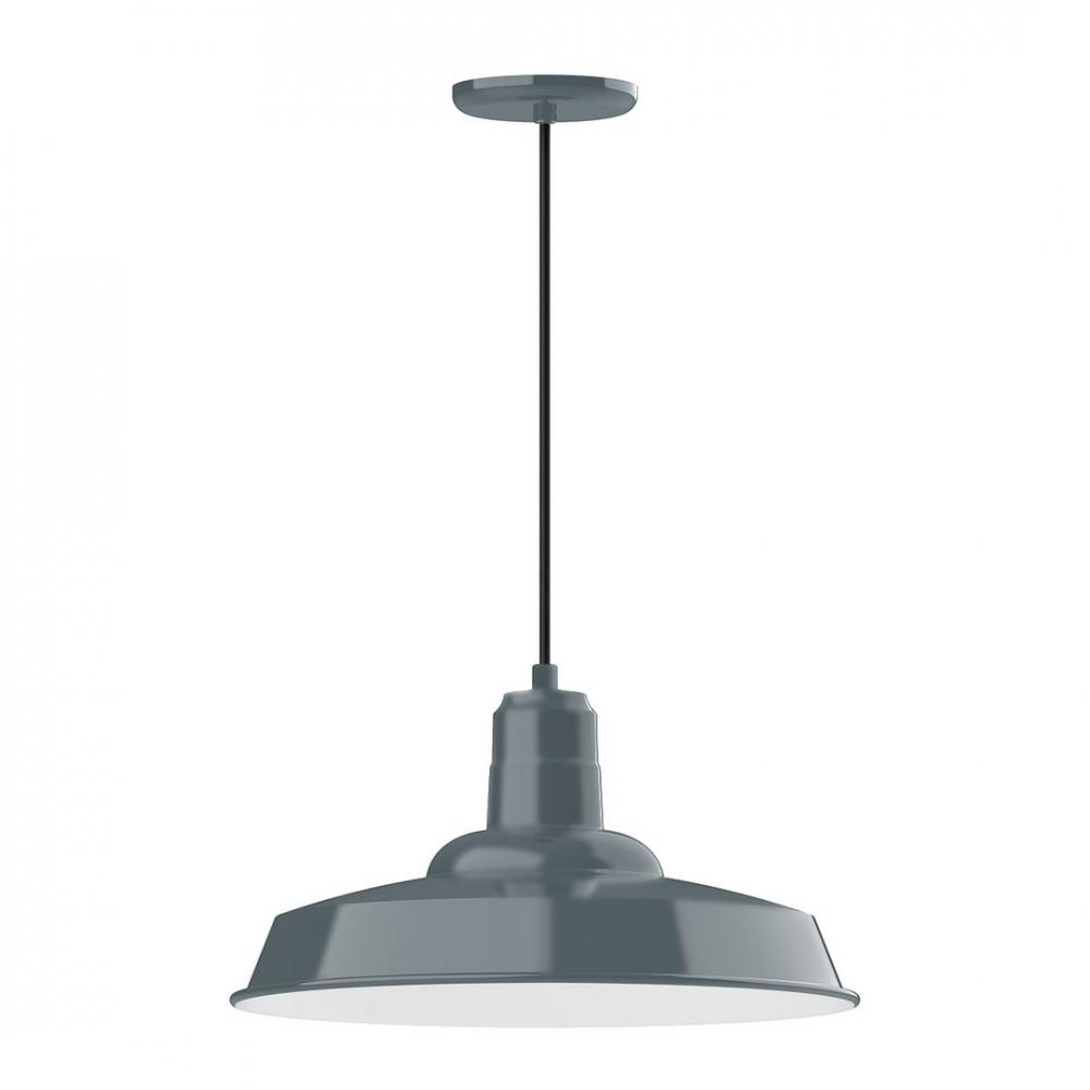 18" Warehouse shade, LED Pendant with white solid fabric cord and canopy, Slate Gray