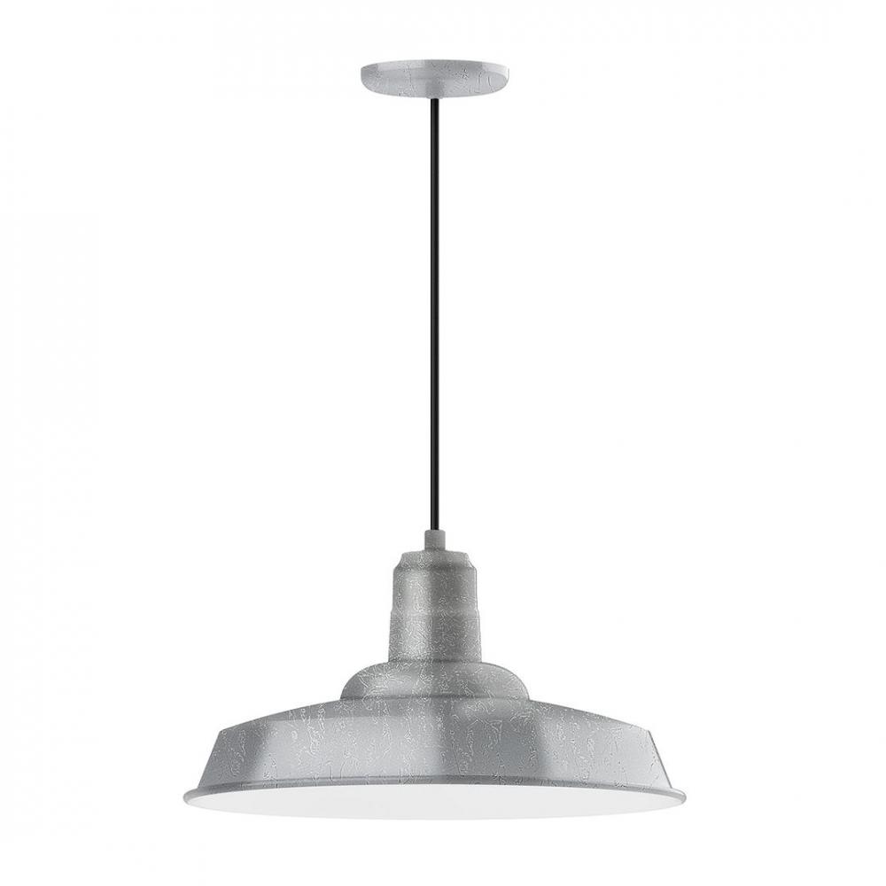 18" Warehouse shade, LED Pendant with navy mini tweed fabric cord and canopy, Painted Galvanized