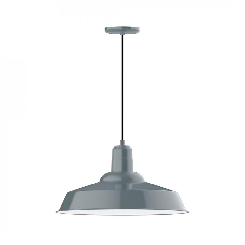 20" Warehouse shade, LED Pendant with black cord and canopy, wire grill, Slate Gray