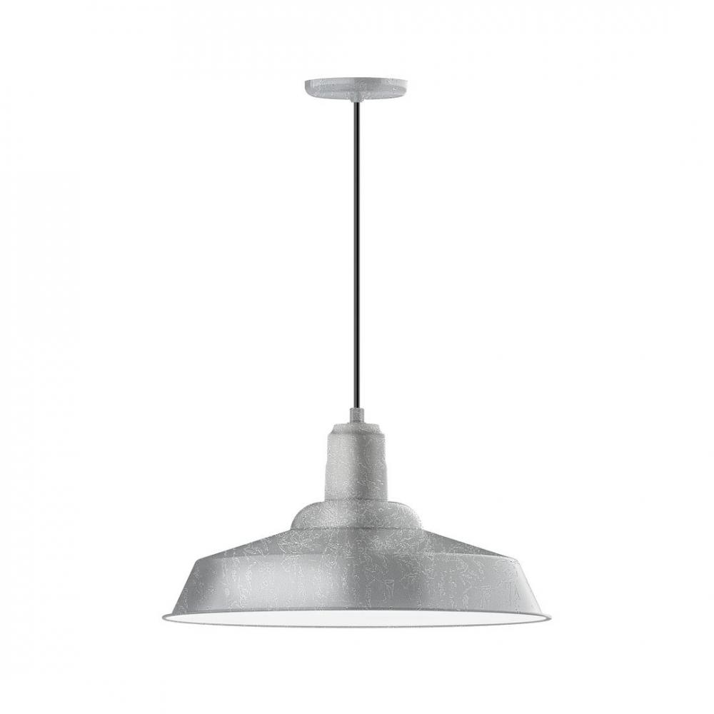 20" Warehouse shade, LED Pendant with ivory fabric cord and canopy, Painted Galvanized