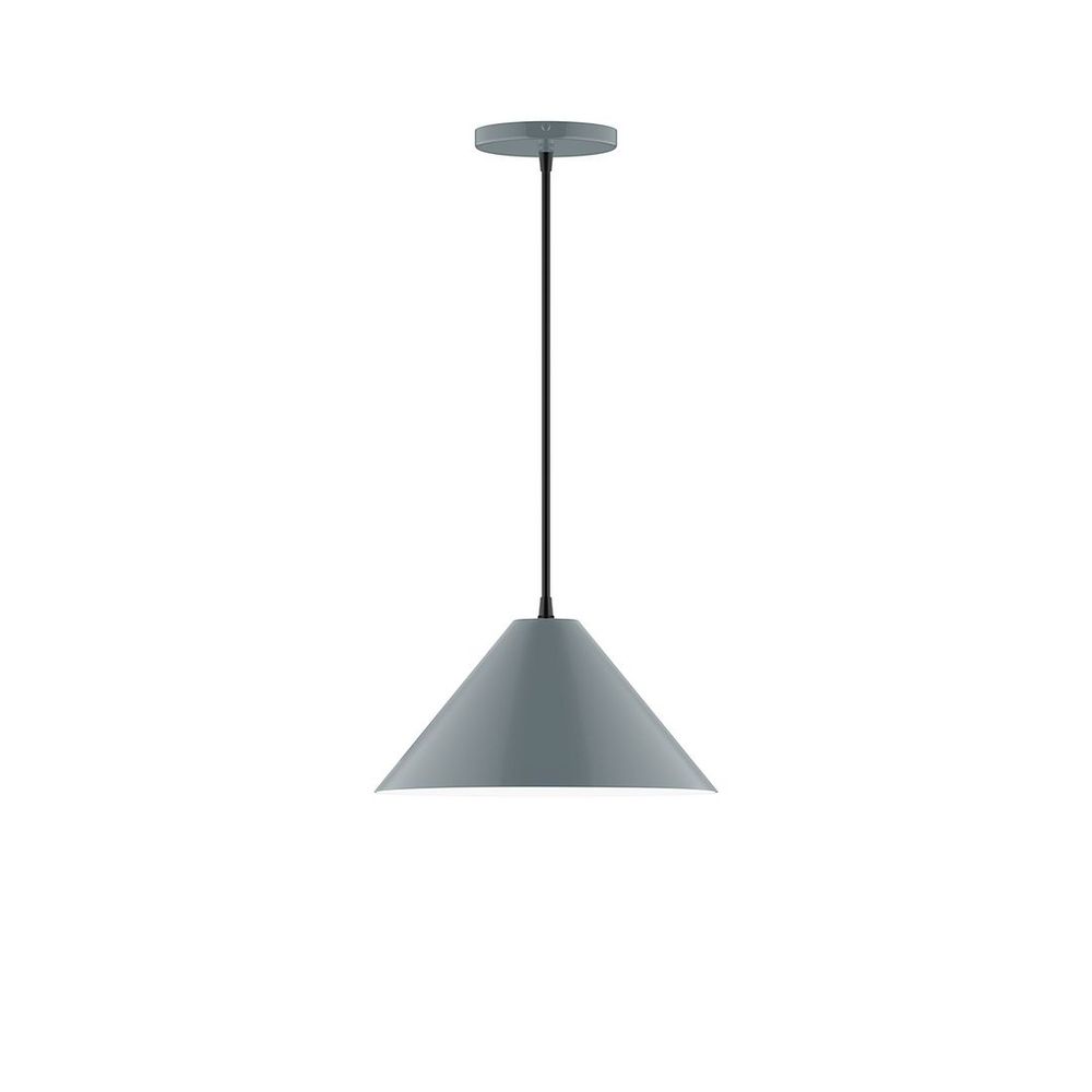 12" Axis Cone LED Pendant, navy mini tweed fabric cord with canopy, Slate Gray