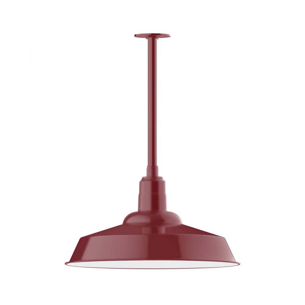 20" Warehouse shade, stem mount pendant with canopy, Barn Red