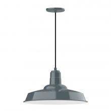 Montclair Light Works PEB185-40-C24-L13 - 18" Warehouse shade, LED Pendant with cool tweed fabric cord and canopy, Slate Gray