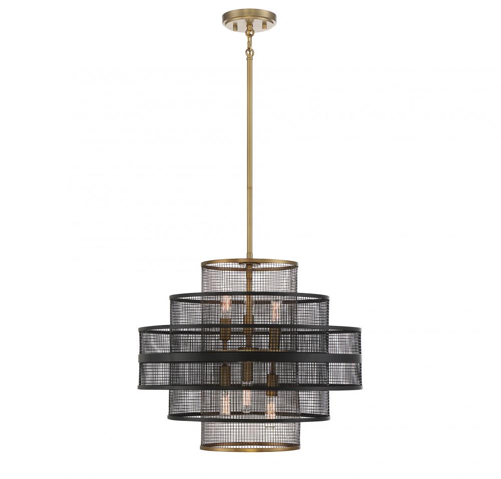 Kelvin 6-Light Pendant in Matte Black with Warm Brass