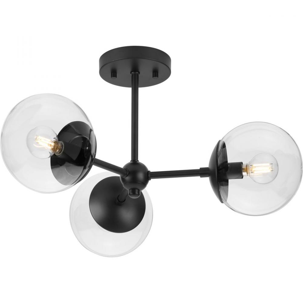 Atwell Collection Three-Light Matte Black Mid-Century Modern Semi-Flush Mount