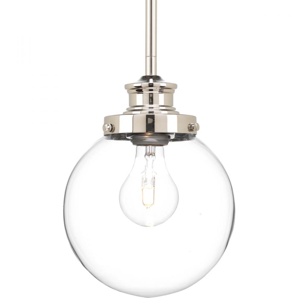 Penn Collection One-Light Polished Nickel Clear Glass Farmhouse Mini-Pendant Light