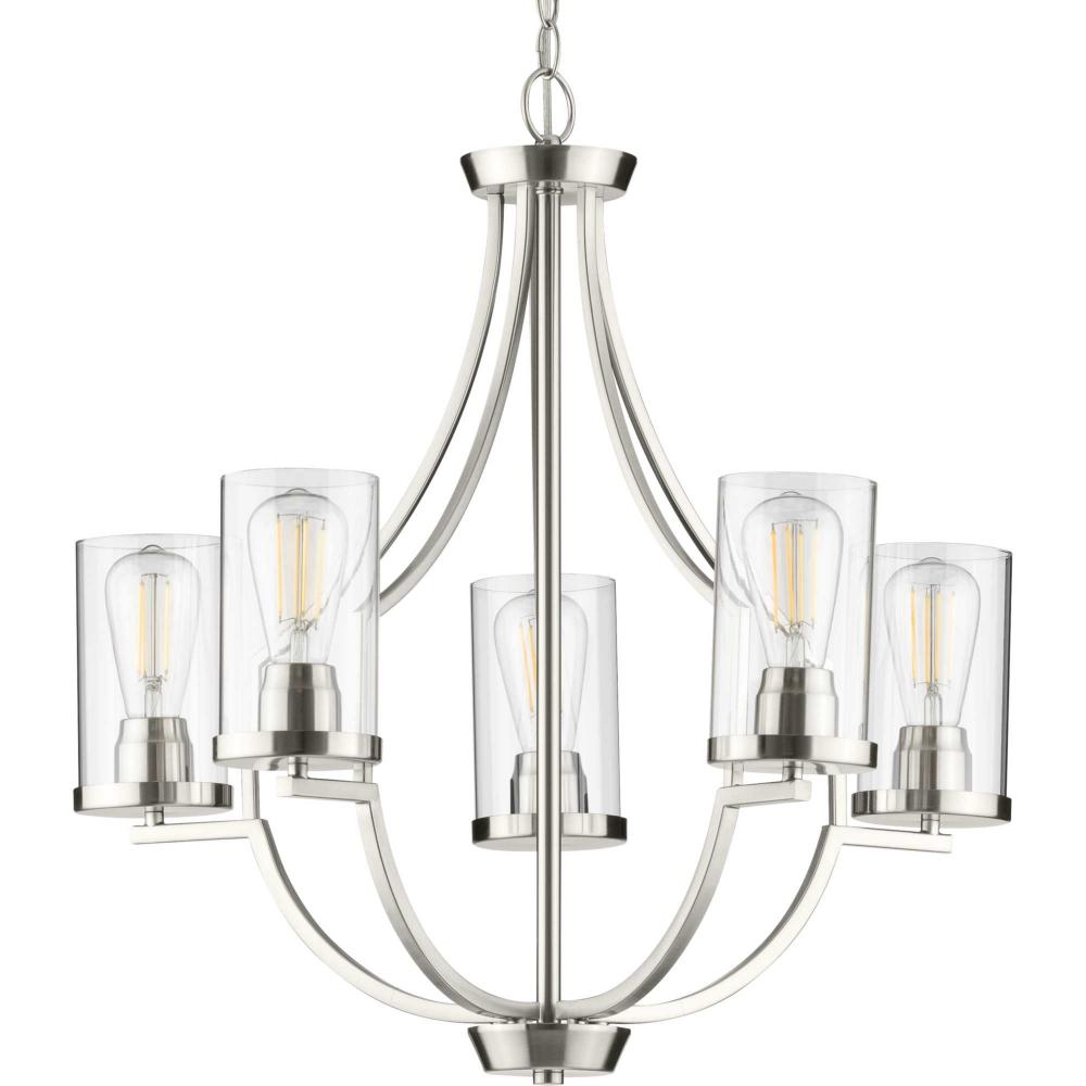 Lassiter Collection Five-Light Brushed Nickel Clear Glass Modern Chandelier Light