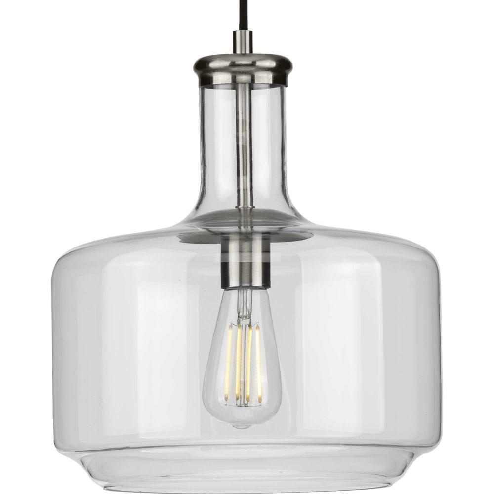 Latrobe Collection One-Light Brushed Nickel Clear Glass Coastal Pendant Light