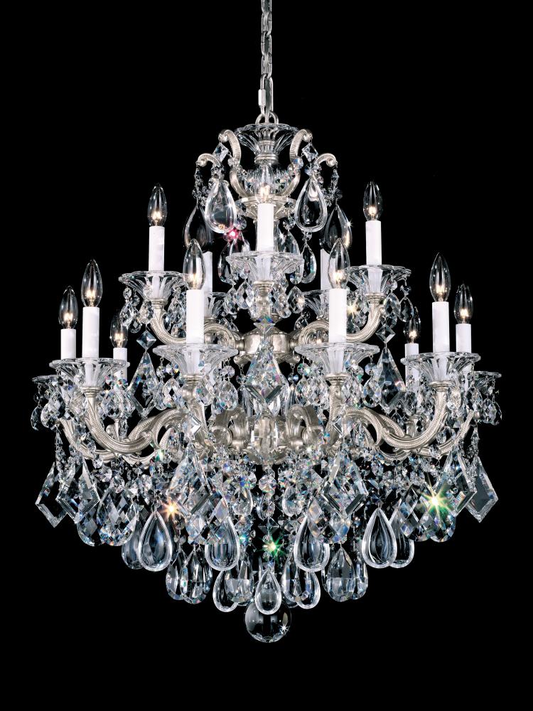 La Scala 15 Light 120V Chandelier in Antique Silver with Heritage Handcut Crystal