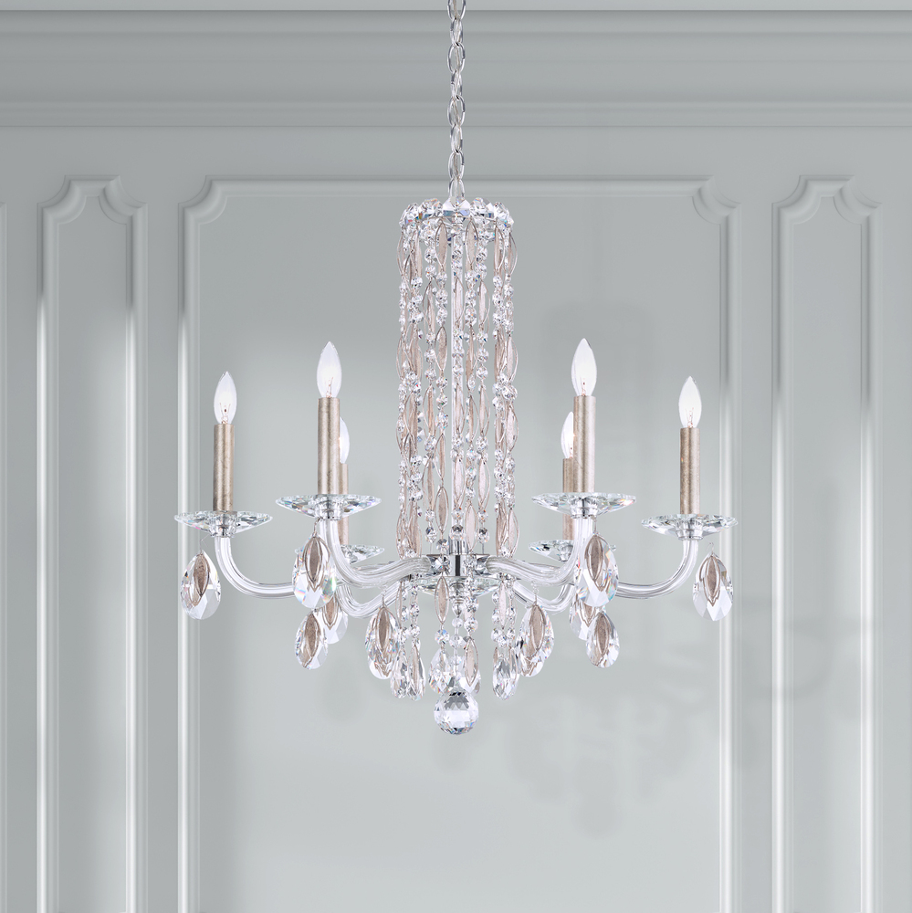 Siena 6 Light 120V Chandelier in White with Radiance Crystal