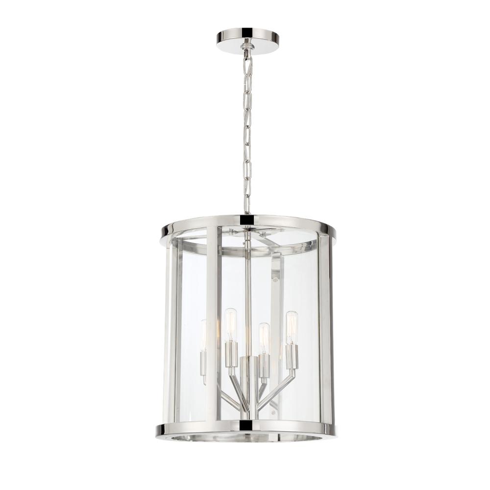 Libby Langdon Devon 4 Light Polished Nickel Lantern Chandelier