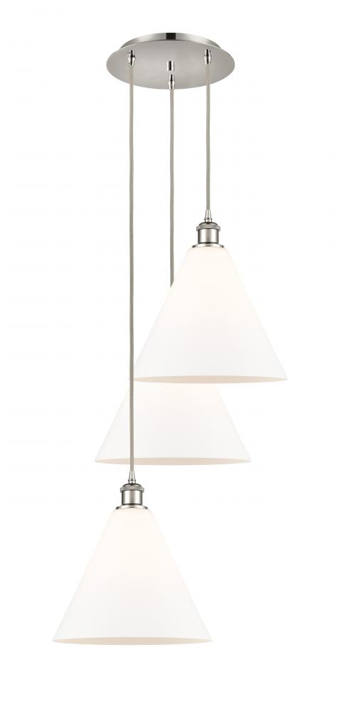 Berkshire - 3 Light - 19 inch - Polished Nickel - Cord Hung - Multi Pendant