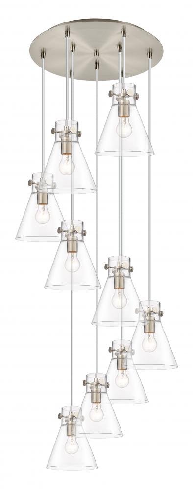 Newton Cone - 9 Light - 22 inch - Brushed Satin Nickel - Multi Pendant