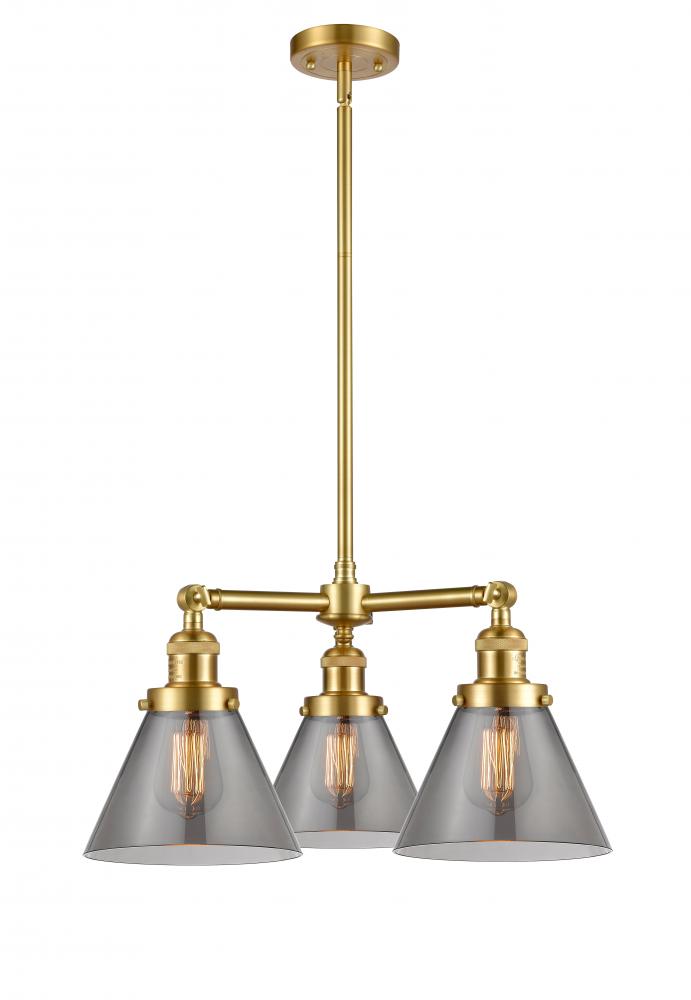 Cone - 3 Light - 22 inch - Satin Gold - Stem Hung - Chandelier