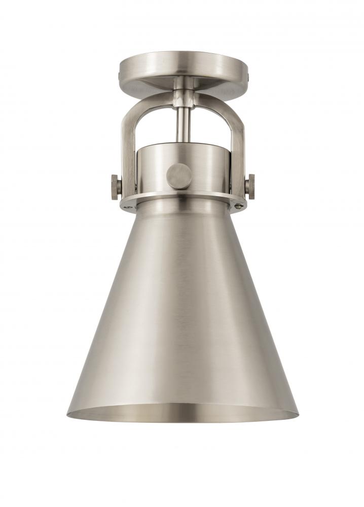 Newton Cone - 1 Light - 8 inch - Satin Nickel - Flush Mount