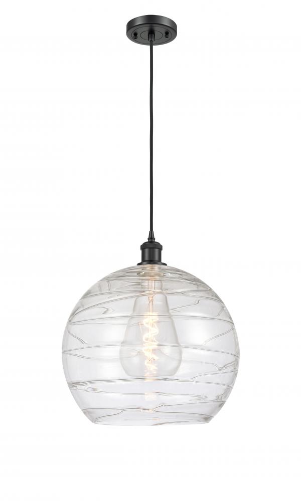 Athens Deco Swirl - 1 Light - 14 inch - Matte Black - Cord hung - Pendant