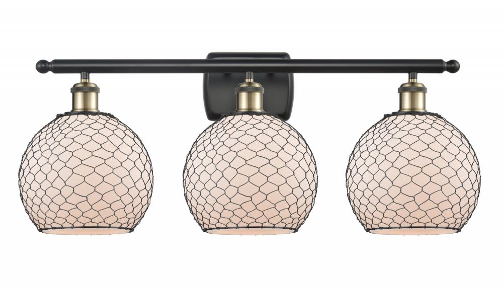 Farmhouse Chicken Wire - 3 Light - 28 inch - Black Antique Brass - Bath Vanity Light