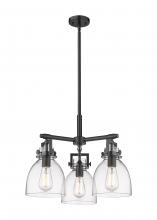 Innovations Lighting 411-3CR-BK-G412-7CL - Newton Bell - 3 Light - 21 inch - Matte Black - Pendant