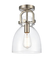 Innovations Lighting 412-1F-SN-8CL-LED - Newton Bell - 1 Light - 8 inch - Brushed Satin Nickel - Flush Mount