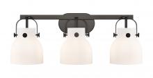 Innovations Lighting 423-3W-BK-G412-6WH - Pilaster II Bell - 3 Light - 27 inch - Matte Black - Bath Vanity Light