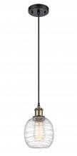 Innovations Lighting 516-1P-BAB-G1013-LED - Belfast - 1 Light - 6 inch - Black Antique Brass - Cord hung - Mini Pendant