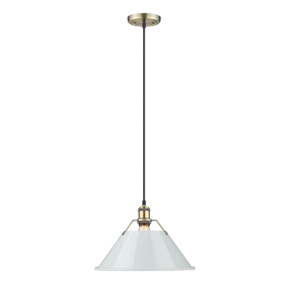 Orwell 14" Wide Large Pendant in Aged Brass with Dusky Blue