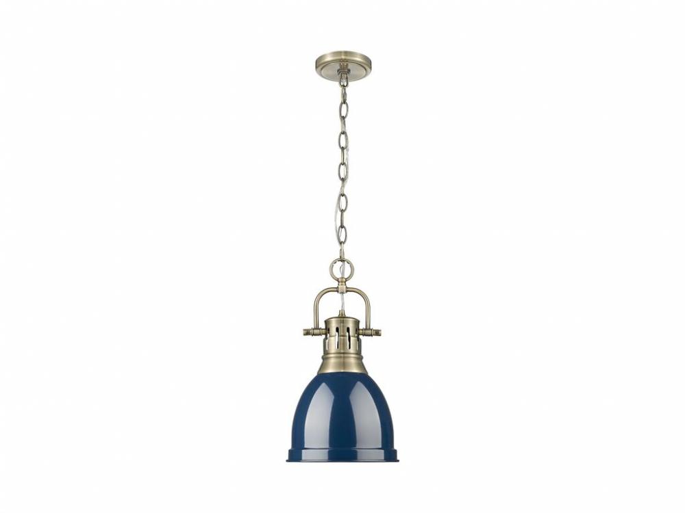 Duncan Small Pendant with Chain in Aged Brass with Matte Navy