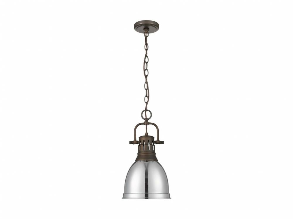 Duncan Small Pendant with Chain in Rubbed Bronze with Chrome