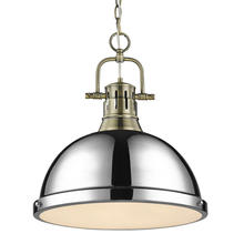 Golden 3602-L AB-CH - Duncan 1-Light Pendant with Chain in Aged Brass with Chrome