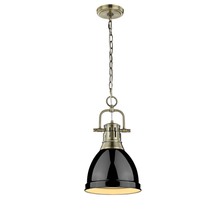 Golden 3602-S AB-BK - Duncan Small Pendant with Chain in Aged Brass with Black