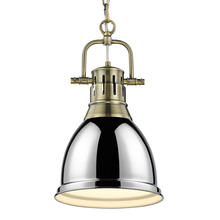 Golden 3602-S AB-CH - Duncan Small Pendant with Chain in Aged Brass with Chrome