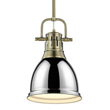 Golden 3604-S AB-CH - Duncan Small Pendant with Rod in Aged Brass with Chrome