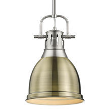 Golden 3604-S PW-AB - Duncan Small Pendant with Rod in Pewter with Aged Brass