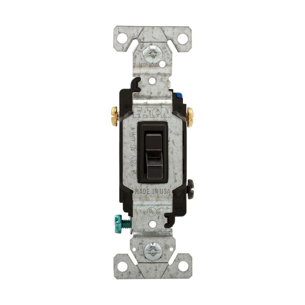 Switch Toggle 3-Way 15A 120V Grd BK